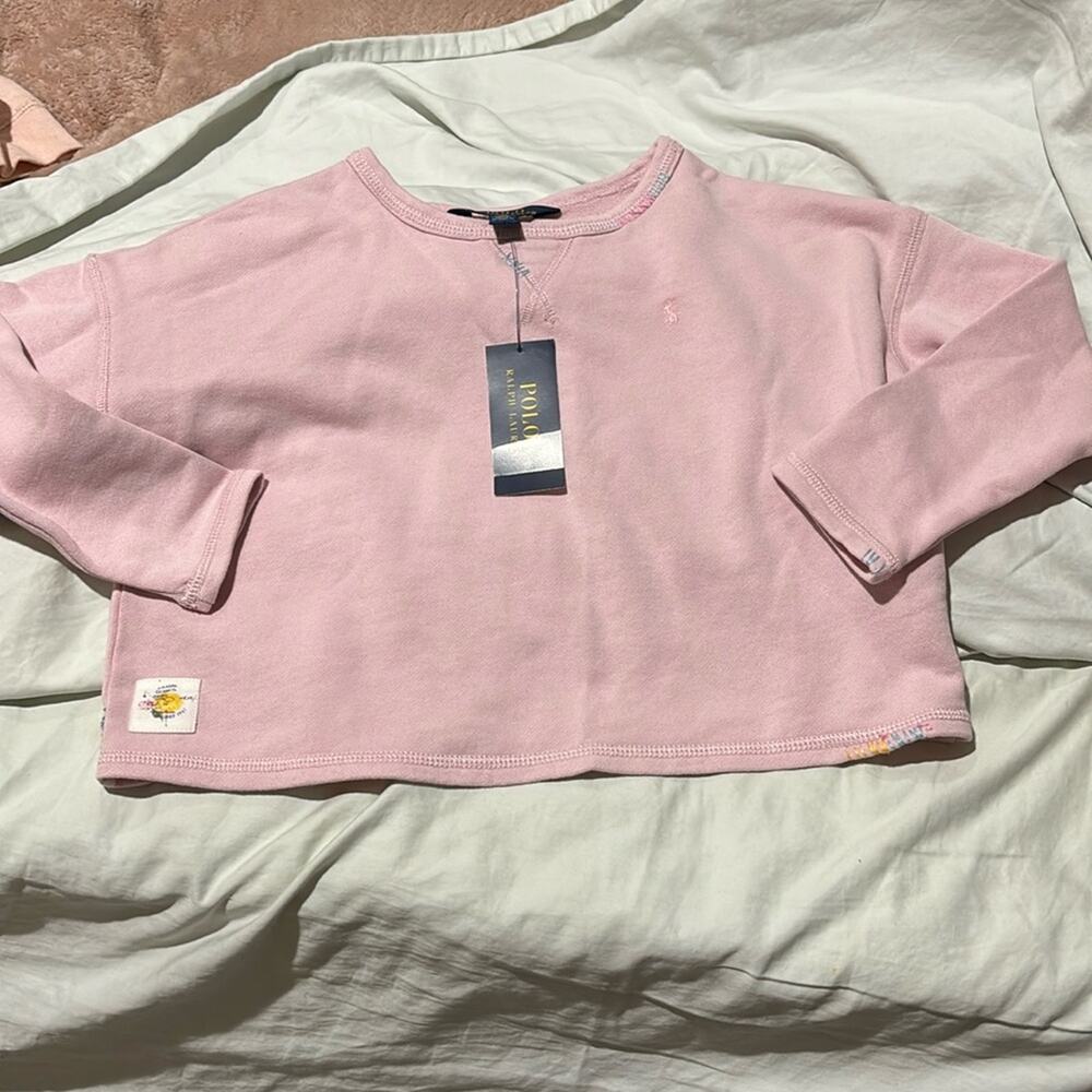 Ralph Lauren 5 pale pink cropped wide sweatshirt nwt perfect cotton polyester